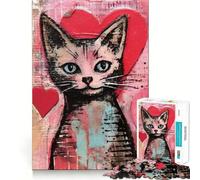 Puzzle de 1000 pièces Chat de la Saint-Valentin avec des cœurs pour Adolescents,Jeu Stimulant Le Cerveau,Assemblage précis sans espaces,activité relaxante en Groupe à l'intérieur (38x52cm)