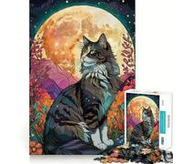 Puzzle de 1000 pièces Chat des forêts norvégiennes et Jardin Nocturne pour Adolescents, Jeu de réflexion, Design paisible et Amusant, Cadeau Unique (38x26cm)