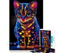 Puzzle de 1000 pièces Chat du Bengale Néon Cadeau pour Adultes Amélioration de la mémoire Loisirs Décoration Murale aux détails précis (50x75cm)