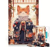 Puzzle de 1000 pièces Chat en Kimono,Artisanat Japonais aux Bords Fins,Jeu de réflexion Relaxant,Cadeau Artistique de Noël (38x52cm)