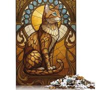Puzzle de 1000 pièces Chat en vitrail Art Nouveau pour Adultes, en Carton, Jeu éducatif, décoration intérieure, 38 x 26 cm / 1000 pièces