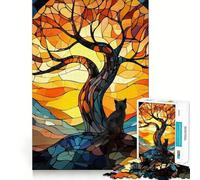 Puzzle de 1000 pièces Chat en vitrail et Arbre pour Adultes, Jouet Intelligent et ludique, idéal pour renforcer Les Liens familiaux, Bords Lisses, présentation Artistique 38x26cm