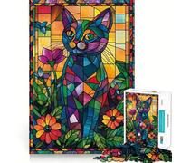 Puzzle de 1000 pièces Chat en vitrail pour Adolescents Stimule la mémoire, réduit Le Stress, découpe de qualité supérieure, Cadeau précieux 38x52cm