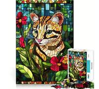 Puzzle de 1000 pièces Chat en vitrail pour Adultes et Adolescents, Jouet cognitif et ludique, Motif à Assembler, Cadeau Festif 38x52cm