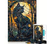 Puzzle de 1000 pièces Chat en vitrail pour Adultes, Jeu Stimulant pour Le Cerveau, Jeu de Groupe, découpe Nette, Joli Cadeau 38x52cm