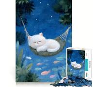 Puzzle de 1000 pièces Chat endormi dans Un hamac sous Les étoiles pour Adolescents Collection Clear Cut Art 38x26cm