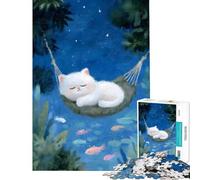 Puzzle de 1000 pièces Chat endormi dans Un hamac sous Les étoiles Puzzle de 1000 pièces Décoration intérieure Jouet Difficile Idéal comme Cadeau (75x50cm)