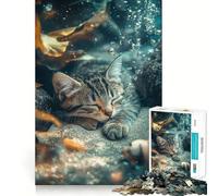 Puzzle de 1000 pièces Chat endormi sous l'eau pour Adolescents, Jouet Stimulant la logique et apaisant, œuvre d'art de qualité supérieure à Collectionner 38x52cm