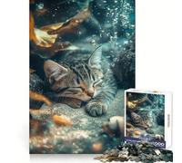 Puzzle de 1000 pièces Chat endormi sous l'eau pour Adolescents, Jouet Stimulant la logique et apaisant, œuvre d'art de qualité supérieure à Collectionner 38x52cm