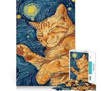 Puzzle de 1000 pièces Chat endormi sous Un Ciel étoilé pour Adolescents, idéal pour stimuler la mémoire et apaiser l'esprit, Bords Nets, Cadeau de Noël 38x26cm