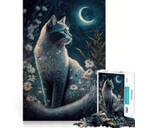 Puzzle de 1000 pièces Chat et Fleur néon Bords Fins Jeu de réflexion et de détente Cadeau Artistique de Noël (50x75cm)