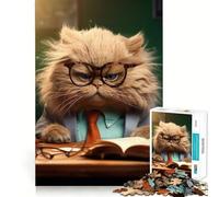 Puzzle de 1000 pièces Chat et Lunettes de Professeur en colère Jeu de Concentration mentale,découpe de précision,Bords Lisses,Jeu de Construction de Liens significatifs (50x75cm)