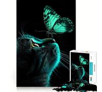 Puzzle de 1000 pièces Chat et Papillon,Bords Nets,Décoration,Résolution de problèmes,Amusant,Facile à Vivre,Cadeau de Noël (38x52cm)