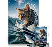 Puzzle de 1000 pièces Chat Faisant du Surf,Amusant et idéal pour Les Adolescents Découpe Impeccable Surprise Festive Garantie ! (38x26cm)