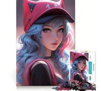 Puzzle de 1000 pièces Chat Fille Bleu Néon Anime Découpe Précise Jeu Amusant Défi Mental Jouet de Détente Jeu d'anniversaire Art Découverte (38x26cm)