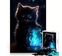 Puzzle de 1000 pièces Chat Flamme Bleue pour Adultes Exercice Mental, détente agréable, Cadeau Unique (50x75cm)