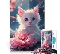 Puzzle de 1000 pièces Chat Fleur Mignon Découpe Précise Amusant Défi Mental Jouet Jeu de Repos Jeu d'anniversaire Activité Artistique (38x26cm)