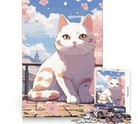 Puzzle de 1000 pièces Chat Fleurs de Cerisier pour Adultes pour stimuler Le Cerveau et se détendre Un Moment de Bien-être Un Cadeau d'anniversaire Parfait (38x26cm)