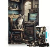 Puzzle de 1000 pièces Chat Gaming Vintage Chambre Bordure Fine Artisanat Détente et énergisant Jeu de réflexion Cadeau de Noël Artistique (38x26cm)