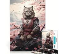 Puzzle de 1000 pièces Chat Guerrier Arbre Sakura Ajustement Parfait Art Entraînement Mental Amusant Repos Jeu Cadeau de Noël Calme (38x52cm)