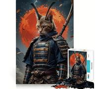 Puzzle de 1000 pièces Chat Guerrier samouraï avec épée pour Adultes, idéal pour stimuler la mémoire, se détendre et créer Une Ambiance harmonieuse Découpe Lisse Cadeau d'anniversaire (50x75cm)