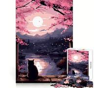Puzzle de 1000 pièces Chat Japon Zen Pixel Art pour Adolescents, activité relaxante et Bien-être cérébral, (38x26cm)