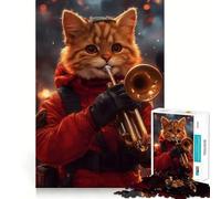 Puzzle de 1000 pièces Chat Jouant de la Trompette Jeu de précision pour Les articulations,Exercice Mental Amusant et Relaxant Décoration de Noël (38x26cm)