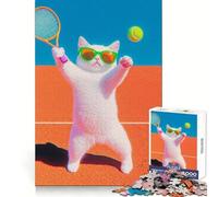 Puzzle de 1000 pièces Chat Joueur de Tennis pour Adolescents,thème Souvenirs,Puissance,sérénité,évasion,Bords précis,Cadeau d'anniversaire (50x75cm)