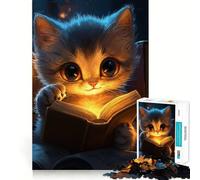 Puzzle de 1000 pièces Chat lisant à la Lueur d'une Bougie Bords Lisses Jeu créatif Jouet Moment de détente Cadeau d'anniversaire Amusant (38x26cm)