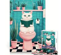Puzzle de 1000 pièces Chat lisant dans la Salle de Bain Stimule l'esprit Détente Facile Ajustement Parfait Cadeau Symbolique (38x52cm)