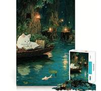 Puzzle de 1000 pièces Chat lisant dans Une forêt Magique Ajustement Parfait Art Exercice Mental Amusant Repos Jeu Cadeau de Noël apaisant (38x52cm)