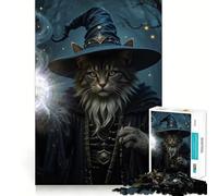 Puzzle de 1000 pièces Chat Magicien lançant Un Sort,Ajustement Parfait,Art,entraînement Mental,Divertissement,Temps de Repos,Jeu,Cadeau apaisant de Noël (38x52cm)