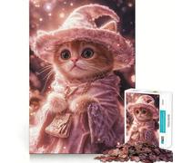Puzzle de 1000 pièces Chat Magicien Rose pour Adultes Jeu de Découpe de Qualité Professionnelle Activité de Groupe Relaxante en Intérieur (50x75cm)