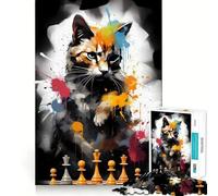 Puzzle de 1000 pièces Chat Maître des Échecs Découpe précise Jeu de logique et de réflexion Cadeau d'anniversaire Amusant (38x26cm)
