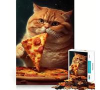 Puzzle de 1000 pièces Chat Mangeant Une Pizza pour Adultes Stimulation de la mémoire, apaisement de l'esprit, Design créatif à Assembler (38x52cm)