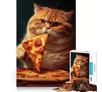 Puzzle de 1000 pièces Chat Mangeant Une Pizza pour Adultes Stimulation de la mémoire, apaisement de l'esprit, Design créatif à Assembler (50x75cm)
