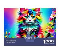 Puzzle de 1000 pièces Chat Mignon, Couleurs Arc-en-Ciel, en Carton de qualité supérieure. Idéal pour se détendre et Passer Un Moment agréable à la Maison. 38 x 26 cm / 1000 pièces