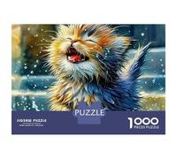 Puzzle de 1000 pièces « Chat Mignon Qui éclabousse de l'eau », Finition Mate, en Carton, idéal pour Les Adolescents et Les Joueurs confirmés. Passe-Temps d'intérieur Amusant. 52 x 38 cm / 1000 pièces