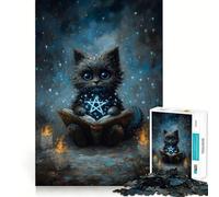 Puzzle de 1000 pièces Chat Mystique lisant Un grimoire pour Adolescents Un Cadeau touchant pour développer sa mémoire et se détendre (38x52cm)