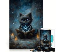 Puzzle de 1000 pièces Chat Mystique lisant Un grimoire pour Adultes et Adolescents Jeu de logique Clair et Relaxant Découpe Parfaite pour Les vœux du Père Noël (50x75cm)