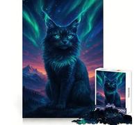 Puzzle de 1000 pièces Chat Mystique sous Les aurores boréales pour Adultes, Jeu de réflexion et de détente, Design soigné, à Assembler, Un Joli Cadeau (38x26cm)