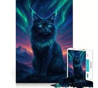 Puzzle de 1000 pièces Chat Mystique sous Les aurores boréales pour Adultes, Jeu de réflexion et de détente, Design soigné, à Assembler, Un Joli Cadeau (38x26cm)