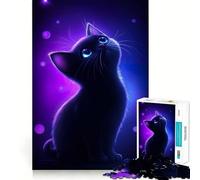 Puzzle de 1000 pièces Chat néon contemplant Les étoiles pour Adolescents Développement de la mémoire Assemblage sans Stress Cadeau touchant (50x75cm)