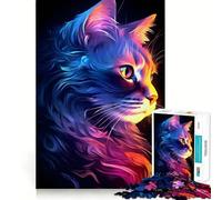 Puzzle de 1000 pièces Chat néon Lumineux pour Adultes, Jeu d'esprit et de réflexion, Divertissement d'intérieur, découpe de précision, pour Les fêtes (38x26cm)