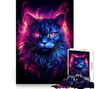 Puzzle de 1000 pièces Chat Néon Style Tonnerre pour Adolescents Jeu de Réflexion Activité à la Maison Découpe Premium Cadeau de Père Noël 38x26cm