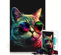 Puzzle de 1000 pièces Chat Nerd Néon pour Adolescents, renforce la mémoire, soulage la Tension, Bords de qualité, Cadeau de Noël (38x52cm)