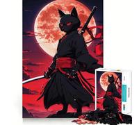 Puzzle de 1000 pièces Chat Ninja avec Katana et Lune pour Adolescents Jeu de réflexion Qualité et Design Cadeau élégant (50x75cm)