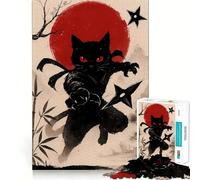 Puzzle de 1000 pièces Chat Ninja avec shurikens et Soleil Rouge pour Adolescents, idéal pour renforcer la mémoire et Passer des Moments paisibles Qualité supérieure, Cadeau Classique (50x75cm)