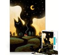 Puzzle de 1000 pièces Chat Noir à l'horizon,pièces à emboîter,Jeu de Concentration Amusant,Moment de détente,décoration de Noël (38x26cm)