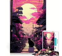Puzzle de 1000 pièces Chat Noir au Coucher du Soleil pour Adolescents Collection Clear Cut Art Souvenirs et Bien-être 38x52cm